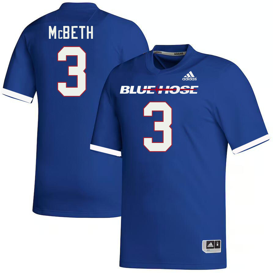 Men-Youth #3 James McBeth Presbyterian Blue Hose 2023 College Football Jerseys Stitched-Blue